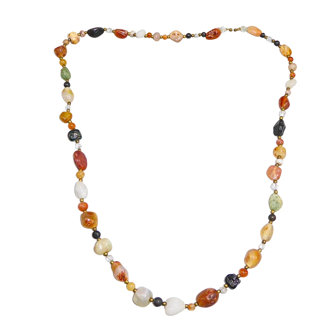 ENDLOSE HALSKETTE MIT VERSCHIEDENEN STEINPERLEN. — Jewellery — Auktionshaus Stuber's Hammerschlag