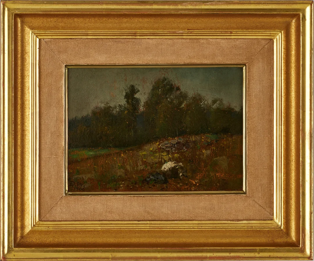DAVID WALLIN (1876-1957). "Nyhyttan", monogramsignerad D.W., daterad 1906, olja på pannå. — Paintings — Crafoord Auktioner Stockholm