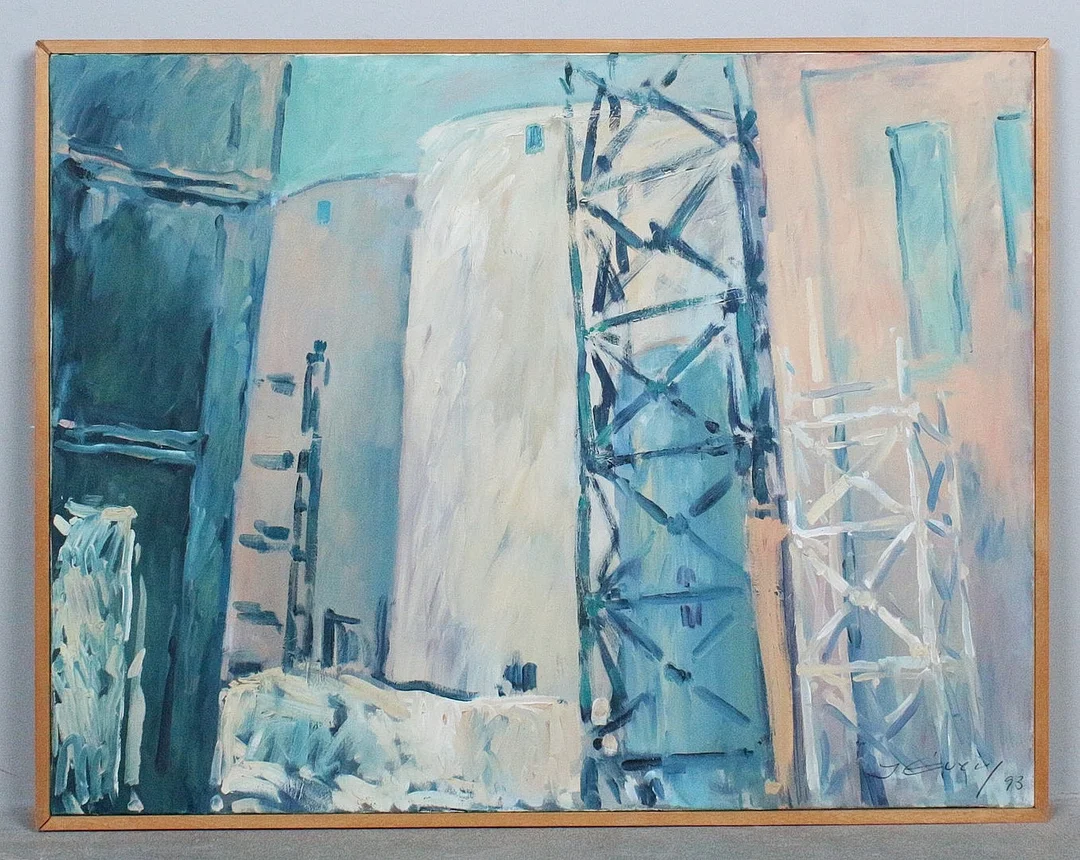UNBEKANNTER KÜNSTLER. 'Factory Site I', Acryl auf Leinwand, signiert. — Paintings — Stockholms Auktionsverk Düsseldorf/Neuss