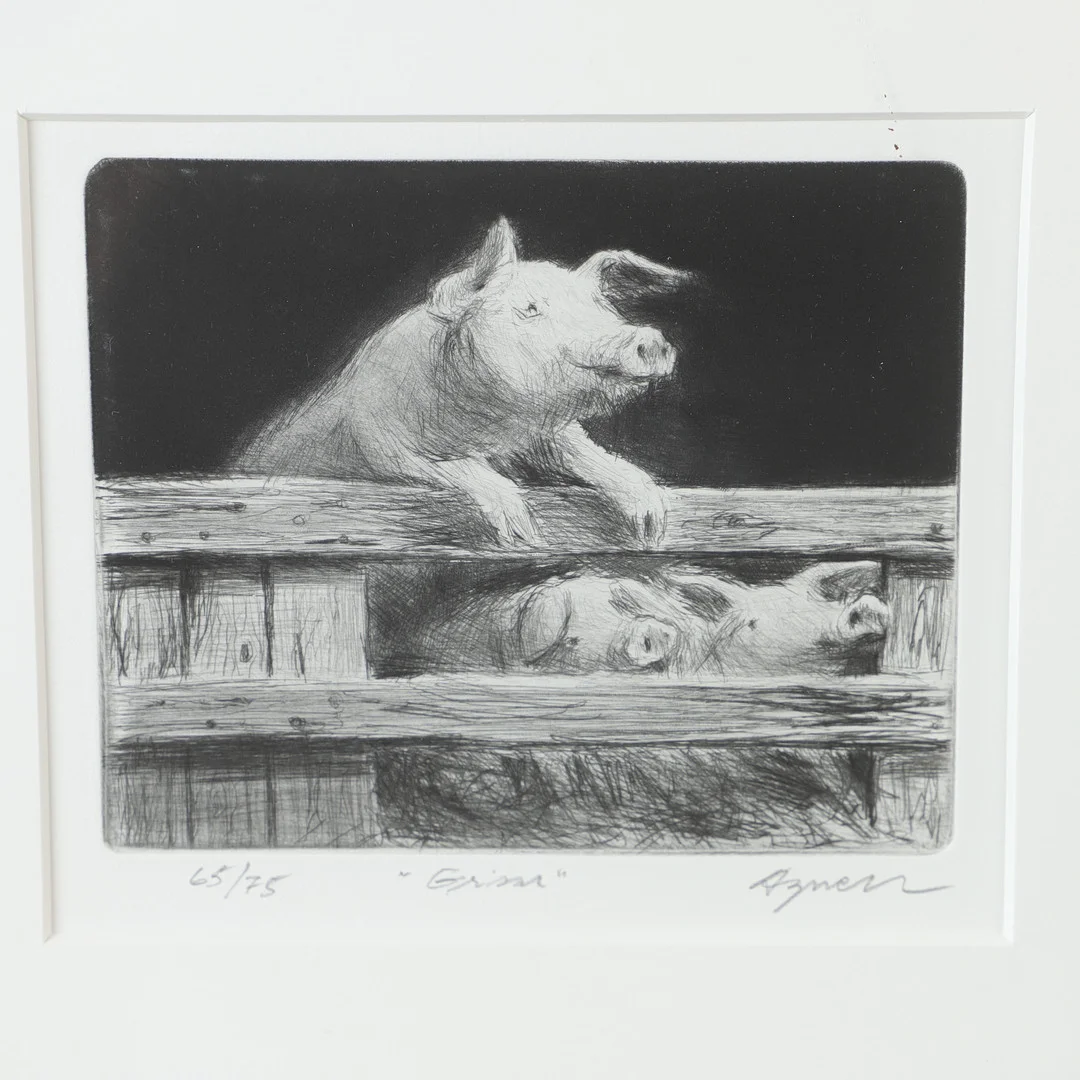 OLLE AGNELL. "Grisar", etsning, signerad Agnell. — Engravings & Prints — Helsingborgs Auktionskammare