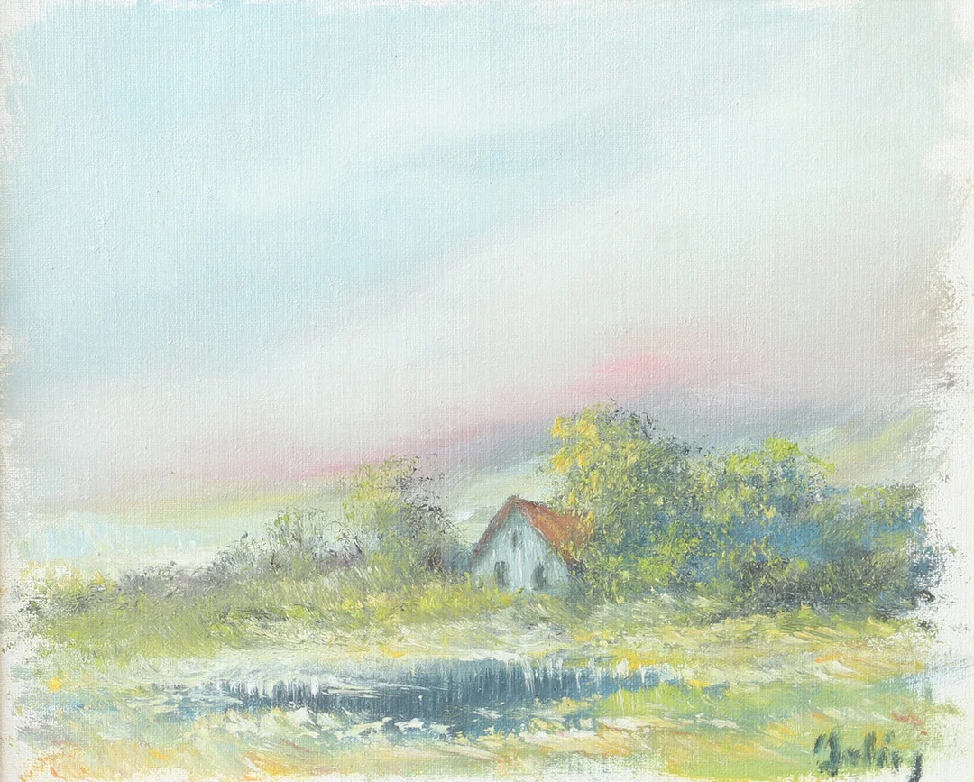 CARL JULIUS. Landskap med gård, olja på duk, signerad C. Julius. — Paintings — Helsingborgs Auktionskammare