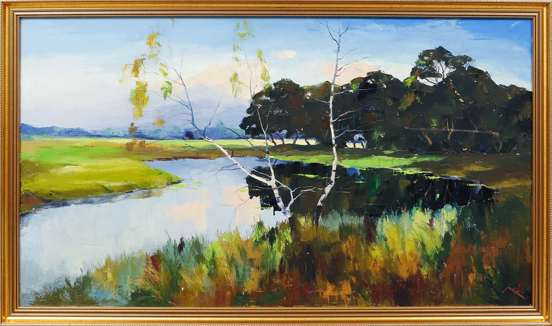 AXEL LIND. Sjölandskap, olja på duk, signerad. — Paintings — Göteborgs Auktionsverk