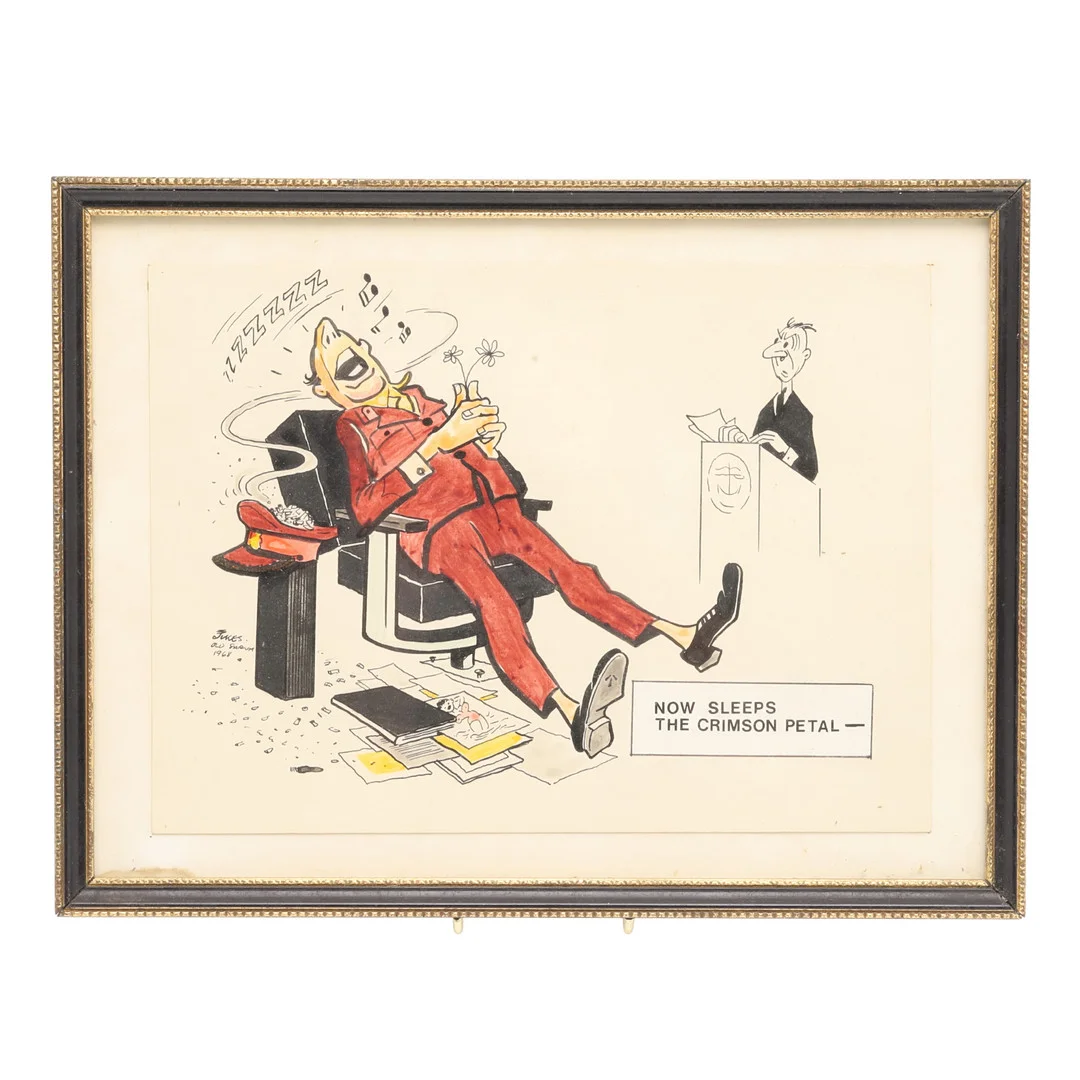 JOHN JUKES (1900-1972). ORIGINAL CARTOON - 'NOW SLEEPS THE CRIMSON PETAL'. — Drawings — Lawrences Auctioneers