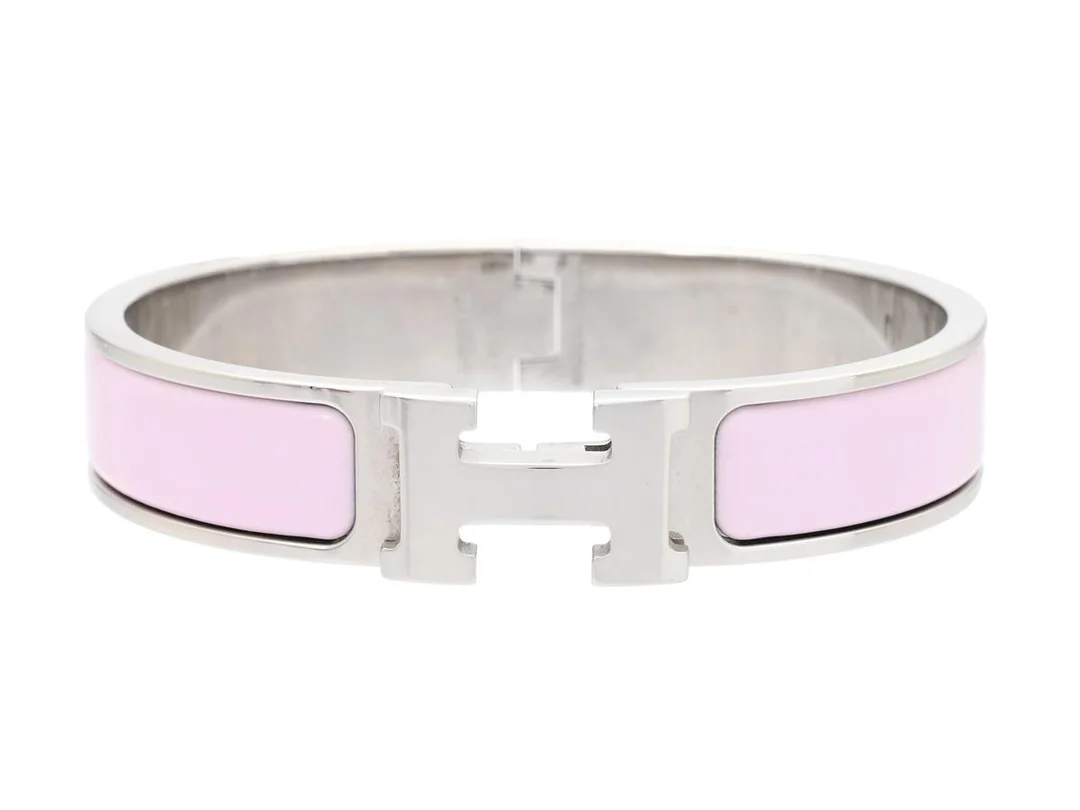 ARMRING, HERMÈS, Clic H Bracelet, rosa emalj, palladiumpläterad, diameter 5,5 cm, repig. — Smycken/Armring — Kaplans