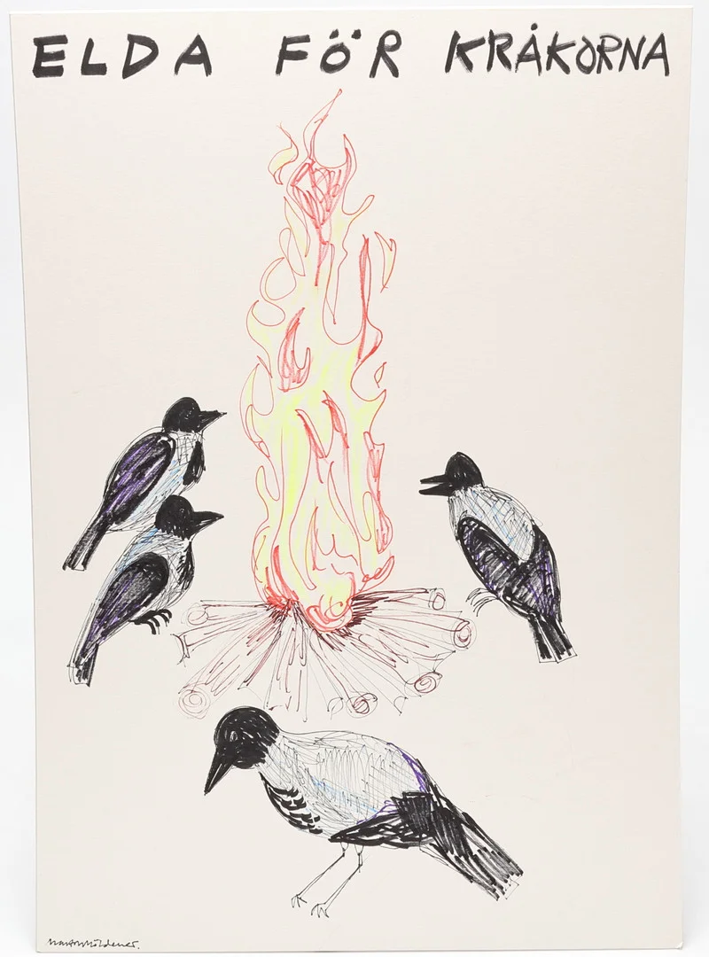 MARTIN MÖLDENER. "Elda för kråkorna", tusch på passepartout, signerad. — Drawings — Gomér & Andersson Linköping