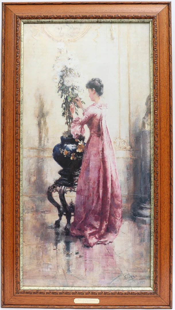 EUGÈNE JOORS. Tryck efter, "Woman with Chrysanthemums”. — Other — Falun Auktionsbyrå
