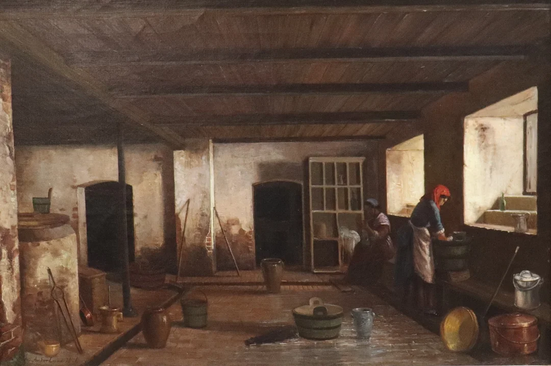 ANKER LUND (1840-1922). olja på duk, kvinnor som tvättar. — Paintings — Markus Auktioner