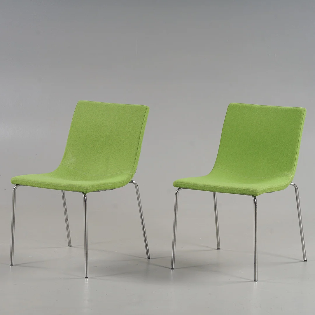 JEAN-MARIE MASSAUD. Stolar 1 par "Bond" Grön textilklädsel, kromat stål, daterade 2012. — Armchairs & Chairs — Karlstad Hammarö Auktionsverk