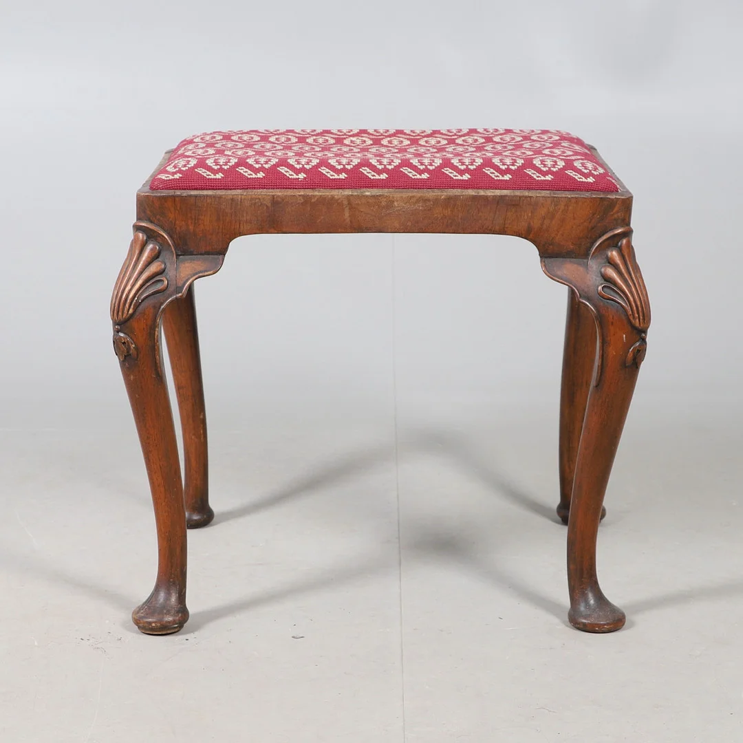 A 1920S QUEEN ANNE REVIVAL DRESSING STOOL. — Armchairs & Chairs — Lawrences Auctioneers