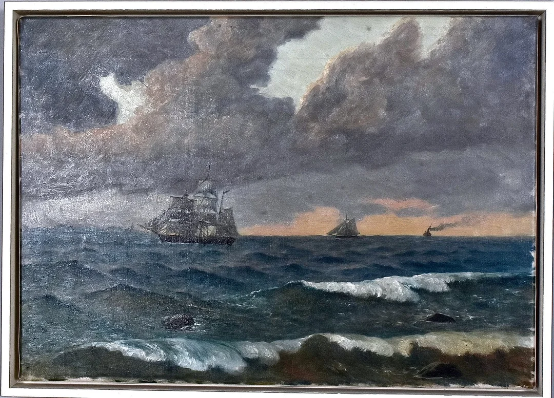 WILHELM BILLE. oljemålning på duk, segelfartyg till havs. — Paintings — Halmstads Auktionskammare