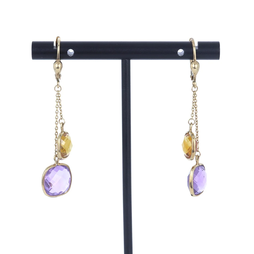AMETHYST AND CITRINE 9CT EARRINGS. — Earrings — Chalkwell Auctions