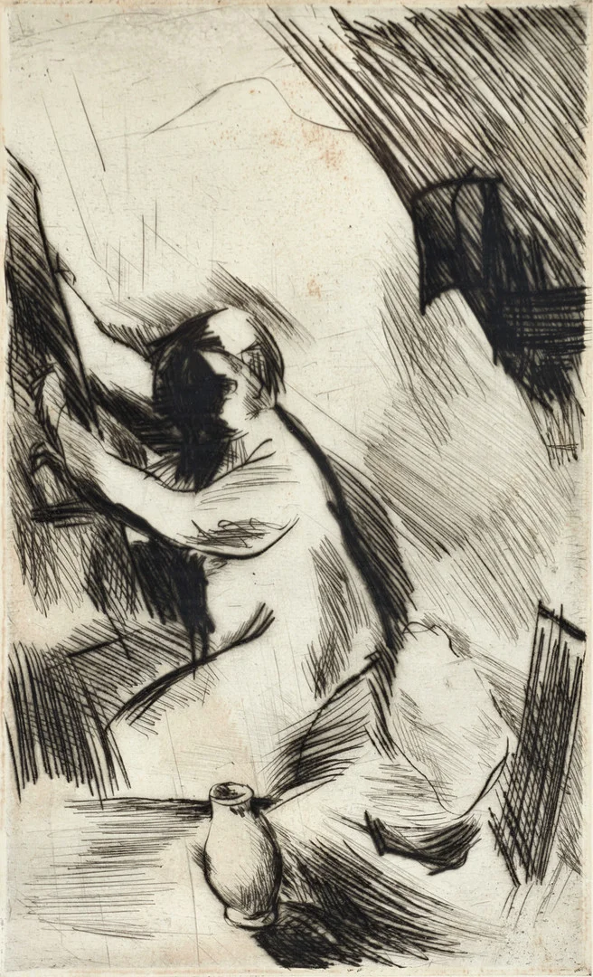 EVERT LUNDQUIST (1904-1994). Porträtt av konstnär, signerad i blyerts, numrerad 4/50, etsning. — Engravings & Prints — Crafoord Auktioner Stockholm