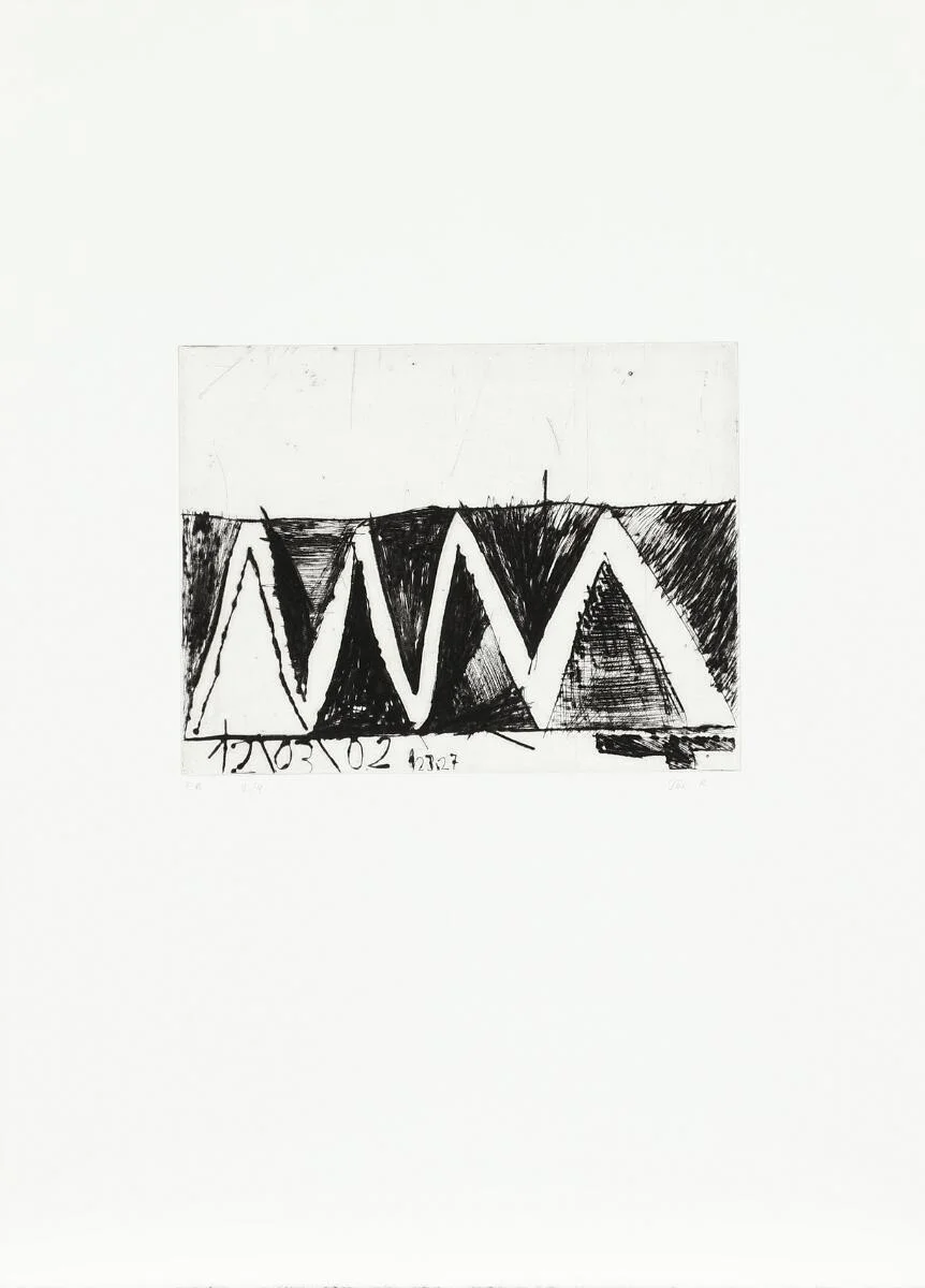 “Zigzag”, 2002. Portfolio with five compositions. Etchings. Printed by Borch Editions. In original portfolio. Sheet sizes 38×27,5 cm. (5) — Modern Prints/Contemporary art — Bruun Rasmussen