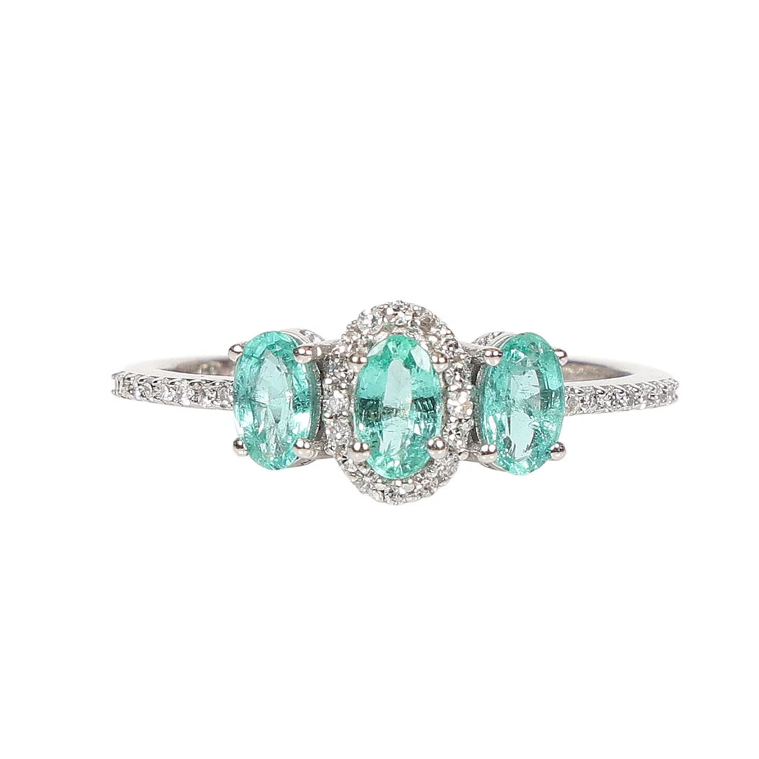 CERTIFICATED EMERALD AND DIAMOND TRILOGY RING. — Rings — Bishop & Miller