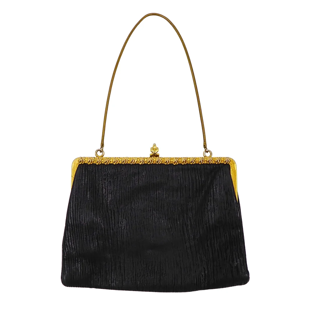 SCHWARZE HANDTASCHE, STRUKTURIERTER TEXTILSTOFF. — Vintage & Designer Fashion — Auktionshaus Stuber's Hammerschlag