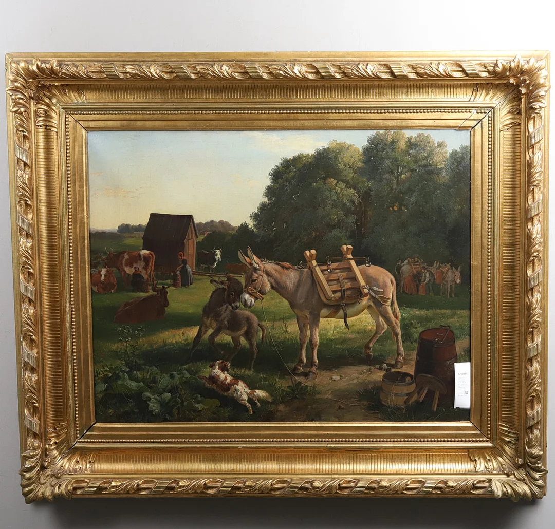 JOHANN SIEGWALD DAHL (1827-1902). Olja på duk, "Mjölk scen från Glarup", signerad och daterad 1852. — Paintings — Örebro Stadsauktioner