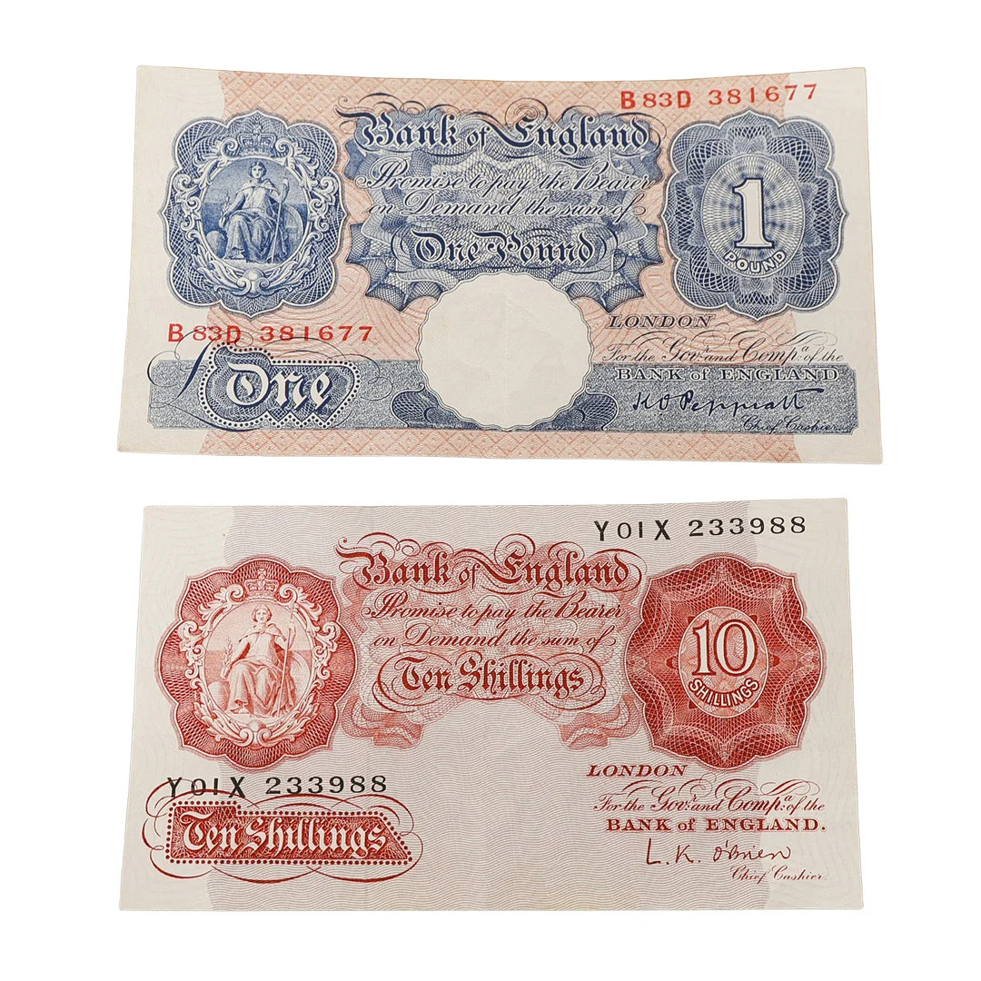 TWO GB BRITANNIA BANKNOTES (2). — Coins & Banknotes — Bishop & Miller