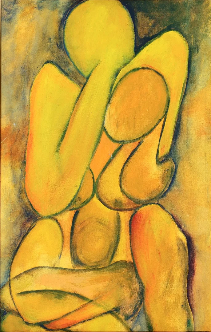 UBEKENDT KUNSTNER. Komposition med figur, olie på lærred monteret på plade, usigneret. — Paintings — Palsgaard Kunstauktioner