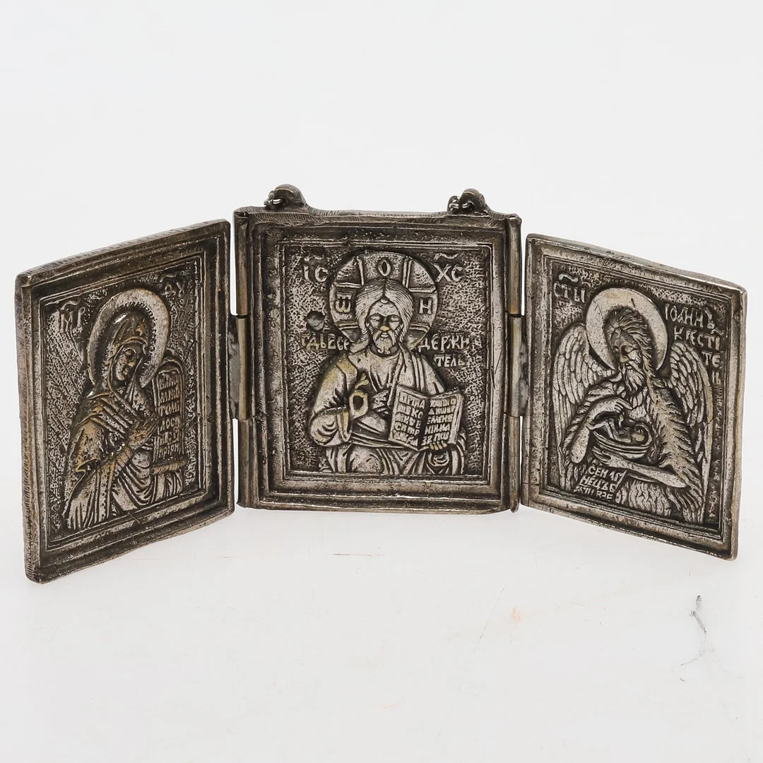 RESEIKON, triptyk, mässing, Ryssland 1800/1900-tal. — Pewter, Brass & Copper — Örebro Stadsauktioner