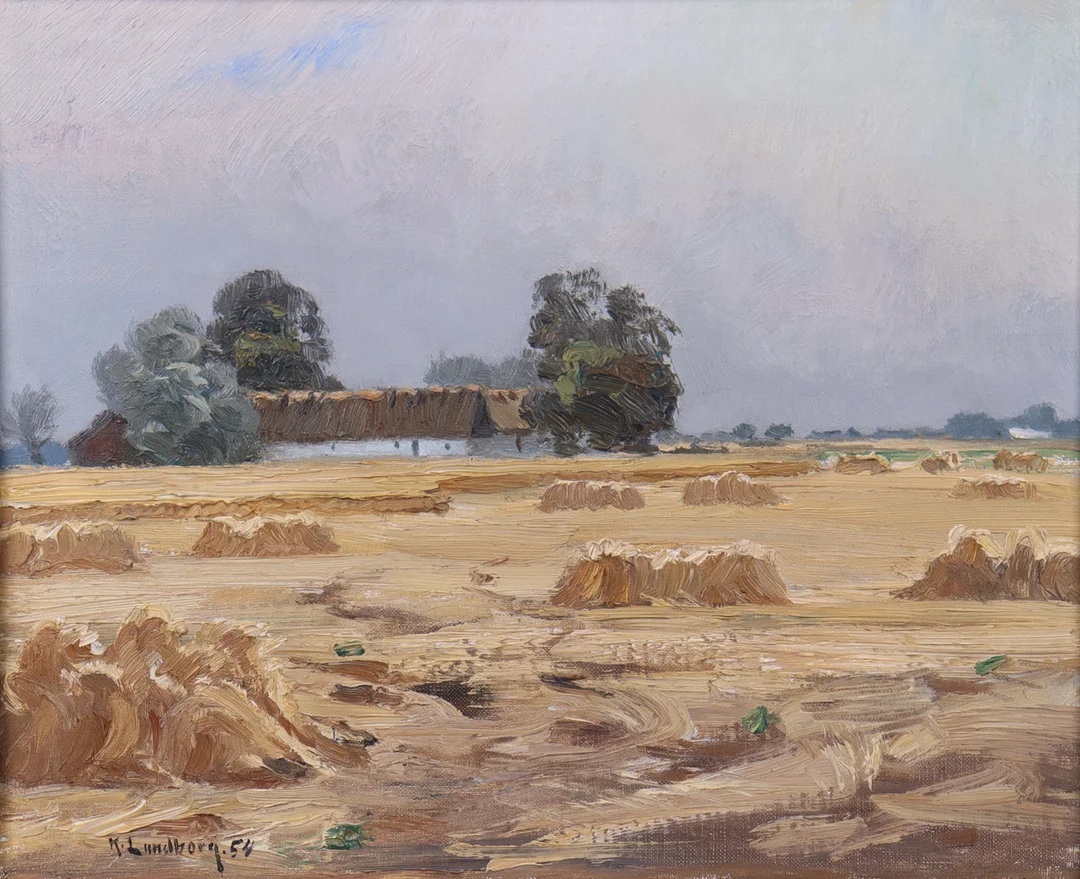 KARL LUNDBORG. olja på duk, skördat fält. — Paintings — Markus Auktioner
