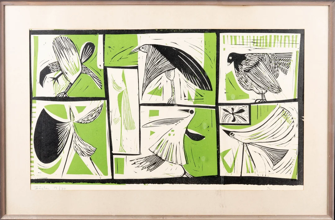 OKÄND KONSTNÄR. Färglitografi, "Fåglan" Signerad och numrerad 19/70. — Engravings & Prints — Norrlands Auktionsverk