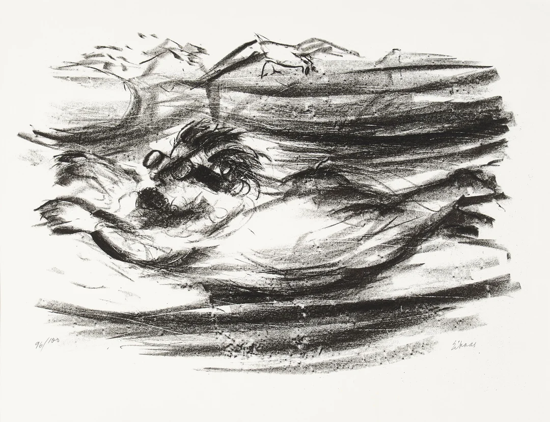 Eikaas, Ludvig — "Kanalsvømmeren Jan Otto J." — Kunst/Grafikk — Blomqvist