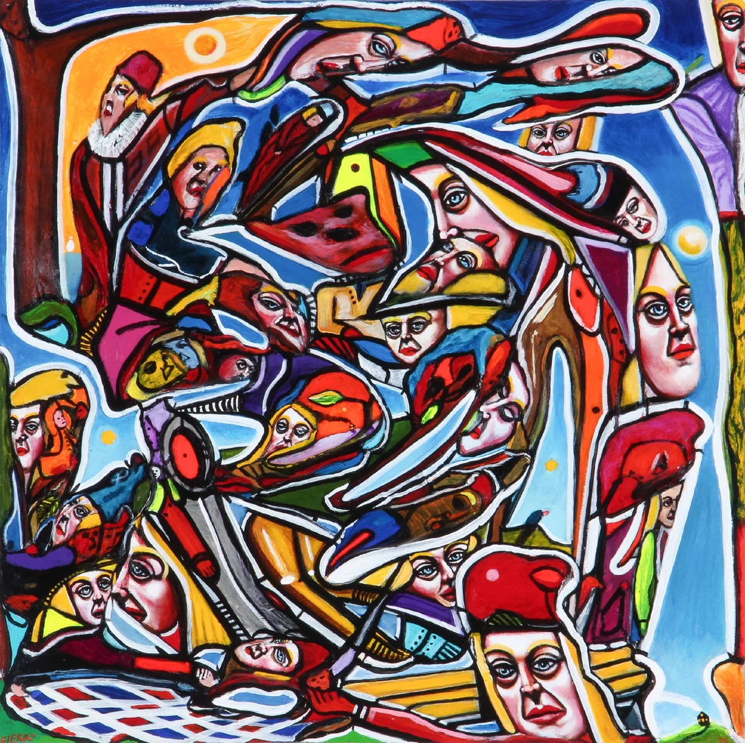 Juan Carlos Fierro. Figure composition, 60 x 60 cm — Paintings and sculptures/Modern pictorial arts — Lauritz