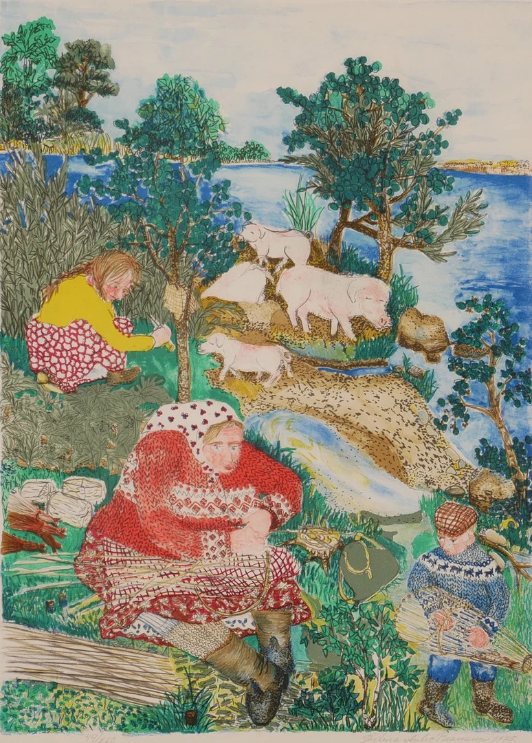 THELMA AULIO PAANANEN. Färglitografi, signerad och daterad 1975. — Engravings & Prints — Auktionsfirma Kenneth Svensson i Kalmar