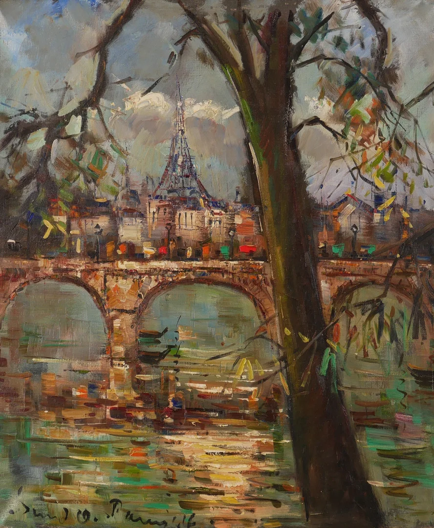 OIDENTIFIERAD KONSTNÄR. Parismotiv med Eiffeltornet, olja på duk, signerad. — Paintings — Auktionsfirma Kenneth Svensson i Kalmar