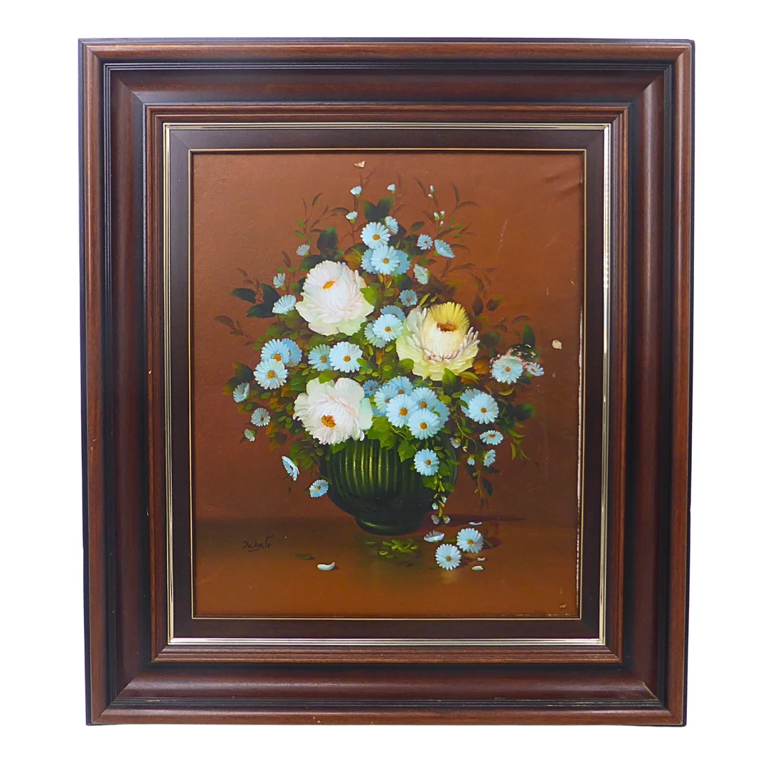 ÖLGEMÄLDE BLUMENSTILLLEBEN IM HOLZRAHMEN. — Paintings — Auktionshaus Stuber's Hammerschlag