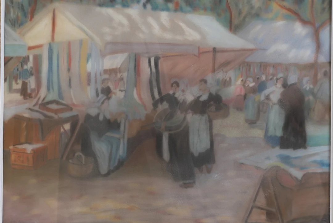 OKÄND KONSTNÄR, pastell, Marknad. — Paintings — RA Auktionsverket Norrköping