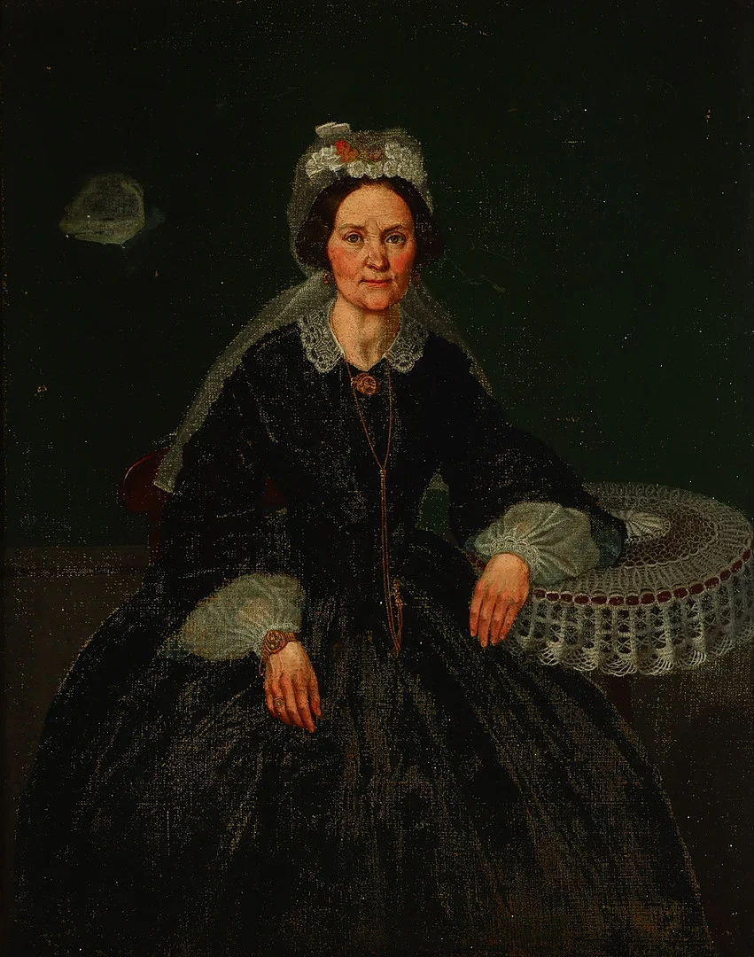 UBEKENDT KUNSTNER. Kvindeportræt, olie på plade, usigneret, midten af 1800 tallet. — Paintings — Palsgaard Kunstauktioner