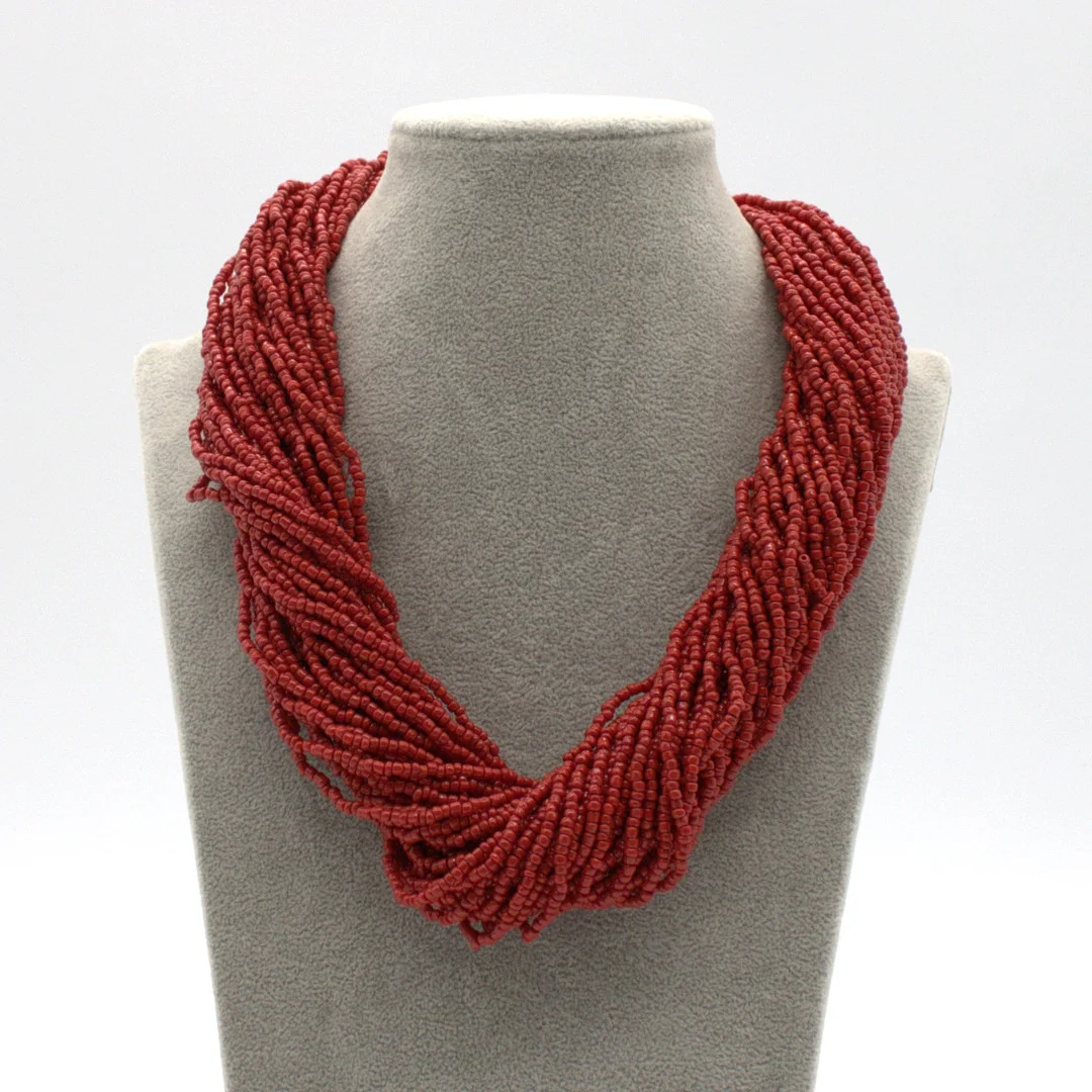 VINTAGE STATEMENT COLLIER. ROTE MITTELMEERKORALLE. 40 REIHIG. — Necklace — Kunst- und Auktionshaus Kleinhenz