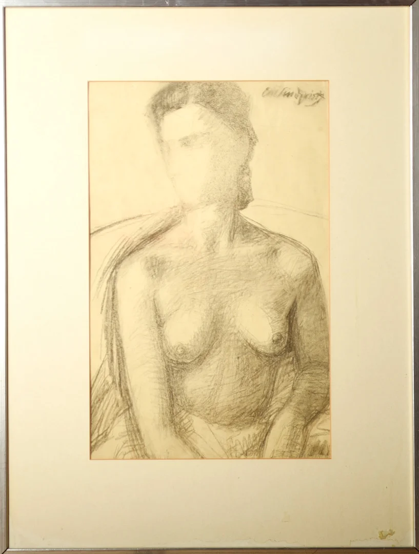 CARL MAGNUS LINDQVIST. "Modell", kroki, kvinnomotiv, blyerts på papper, signerad 1945. — Paintings — Norrlands Auktionsverk