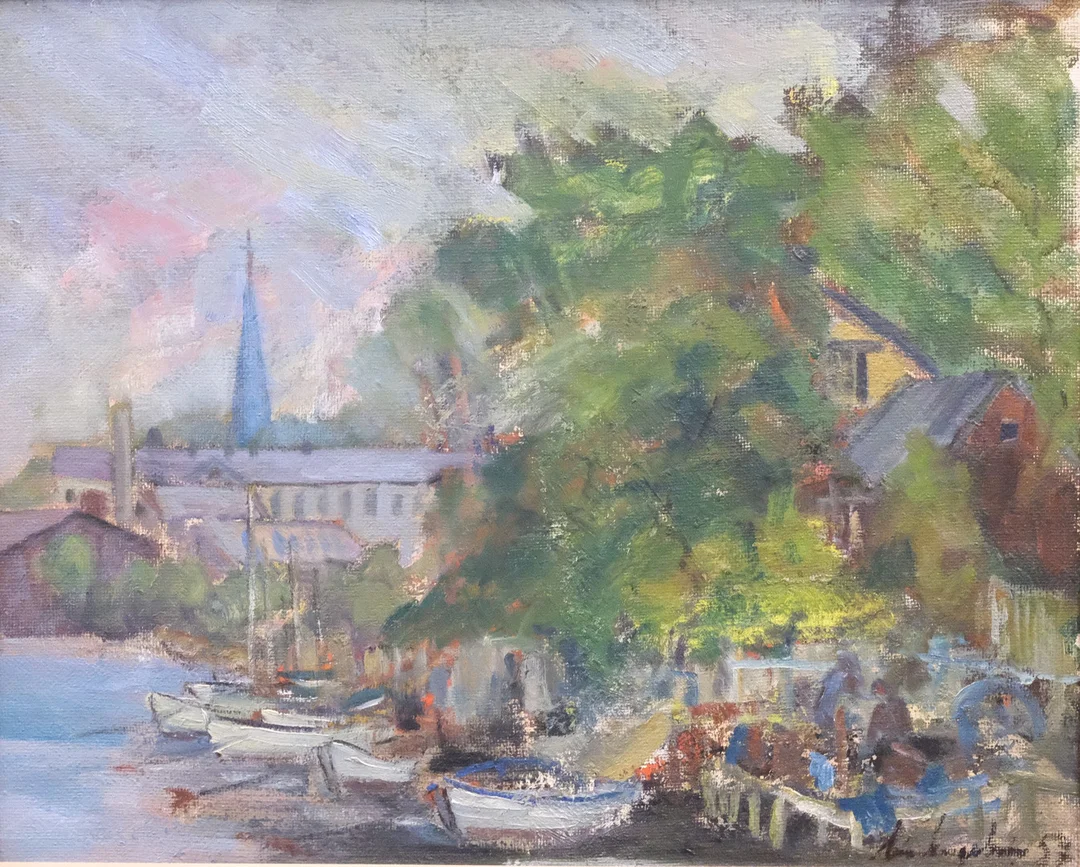 OIDENTIFIERAD KONSTNÄR, OLJA PÅ PANNÅ, KANALMOTIV, MALMÖ. — Paintings — Björnssons Auktionskammare