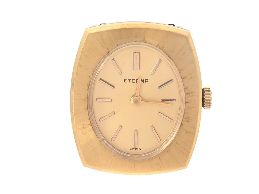 ETERNA, damur, 22,5 x 26,5 mm, Cal 1435 K, Serie nr. 6043610, Boett nr. 478/1 / 694, doublé, manuell, plexiglas, läderband, ca 1970. — Klockor/Eterna — Kaplans
