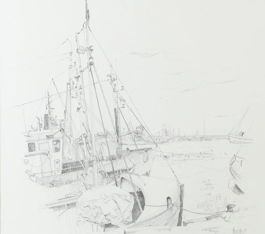 MONA SVÄRD. Hamnmotiv, grafiskt blad, signerad -87. — Engravings & Prints — Helsingborgs Auktionskammare