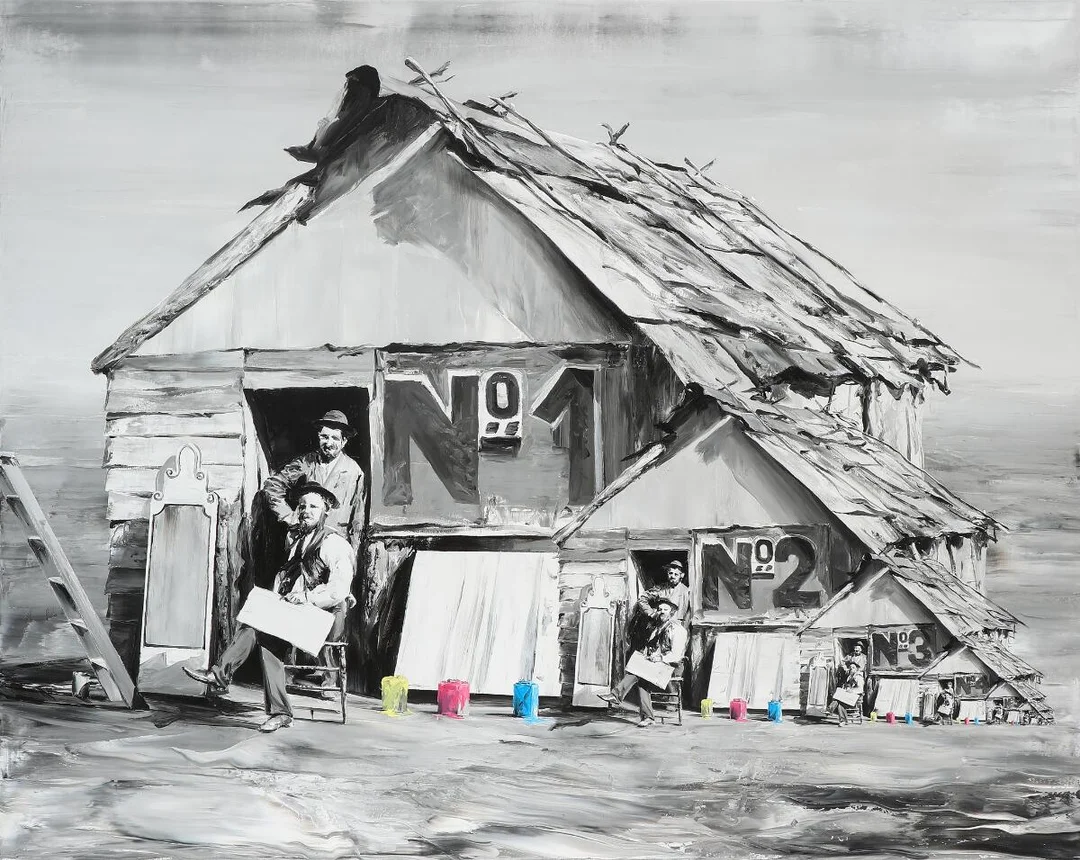 Paco Pomet: “Fractal Bros”, 2013. Signed Pomet. Oil on canvas. 160×200 cm. — Modern Paintings — Bruun Rasmussen