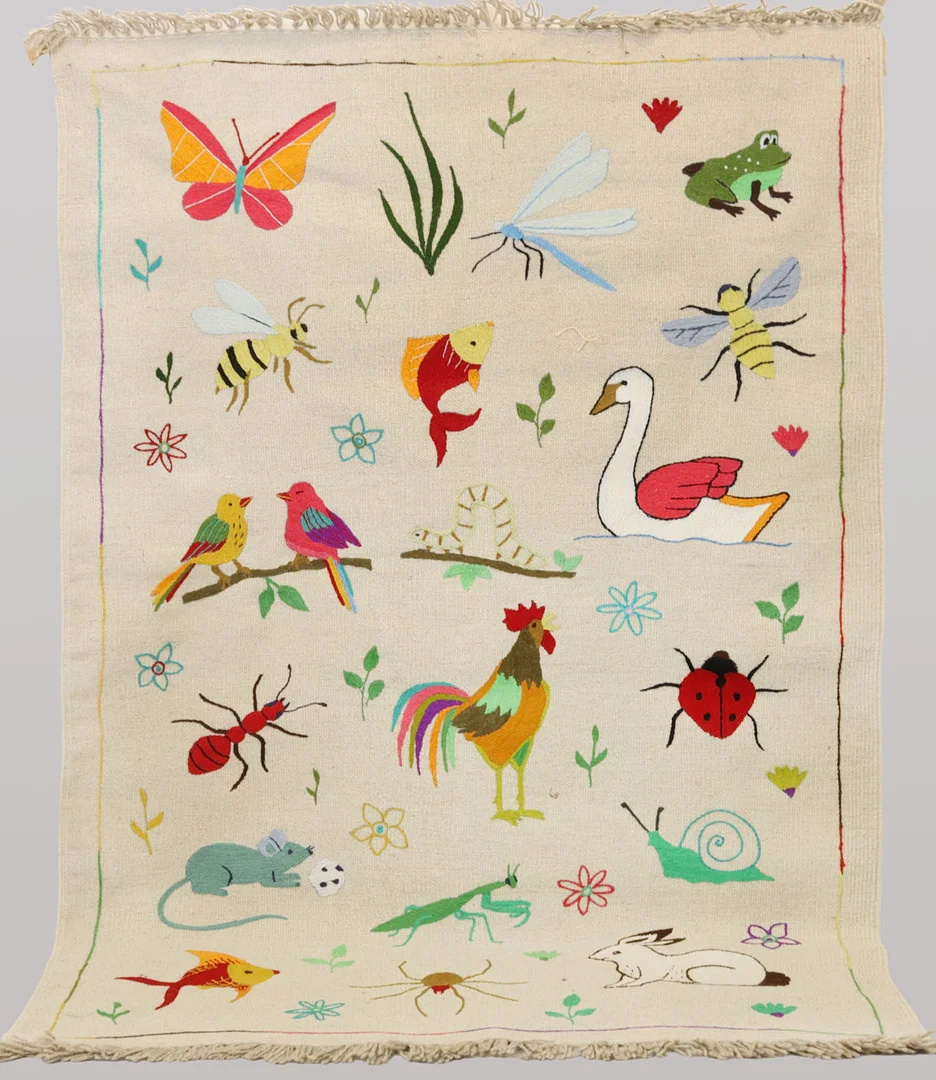 ORIENTMATTA, kelim, handvävd, figural, handbroderat mönster av djurmotiv, ull på ullvarp, ca 184x116 cm. — Oriental Carpets & Textiles — Skandia Auktion