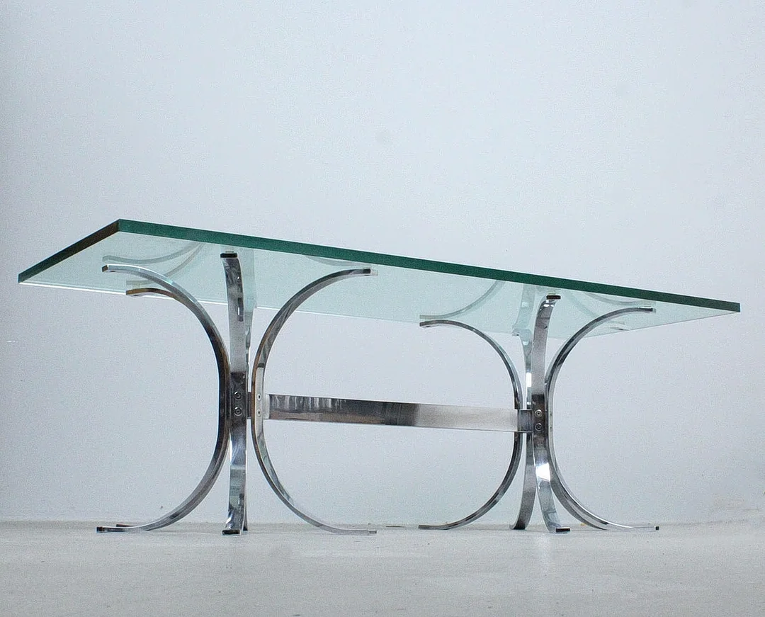 Mid-Century Couchtisch / Coffeetable, Stahl, Glas, 1970er Jahre. — Coffee Tables — Stockholms Auktionsverk Düsseldorf/Neuss