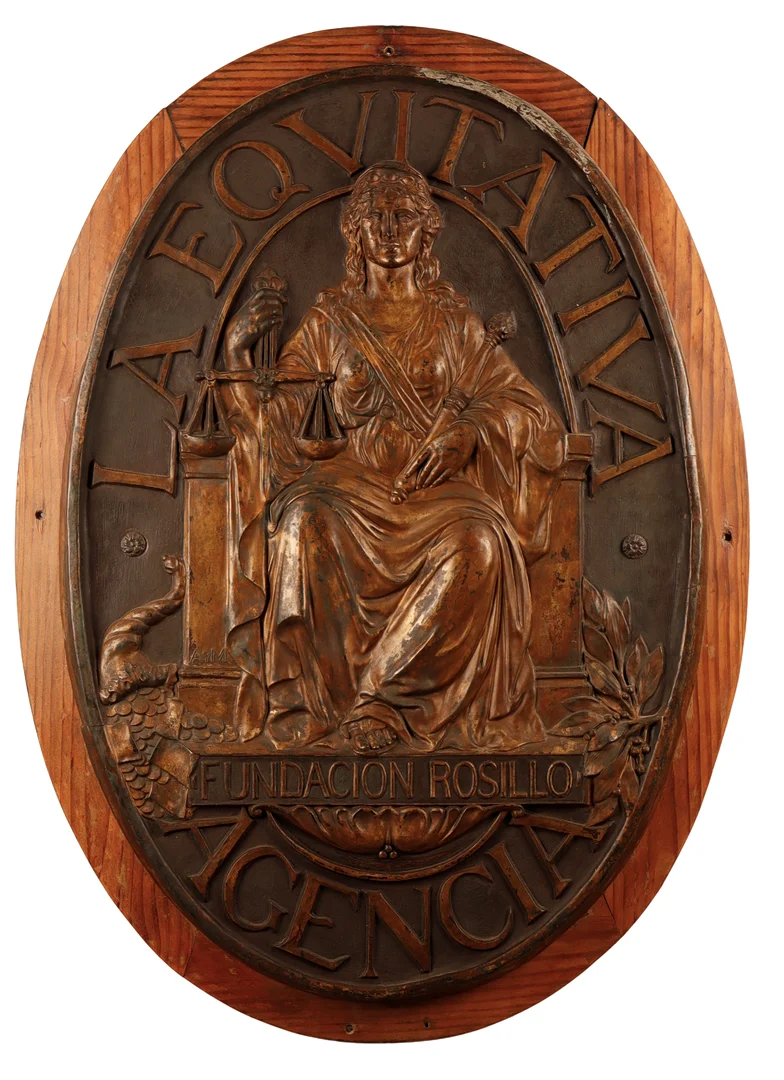 La Equitativa, placa publicitaria en bajorrelieve de aleación metálica pátinada en bronce. — Other collectables — Barcelona Auctions