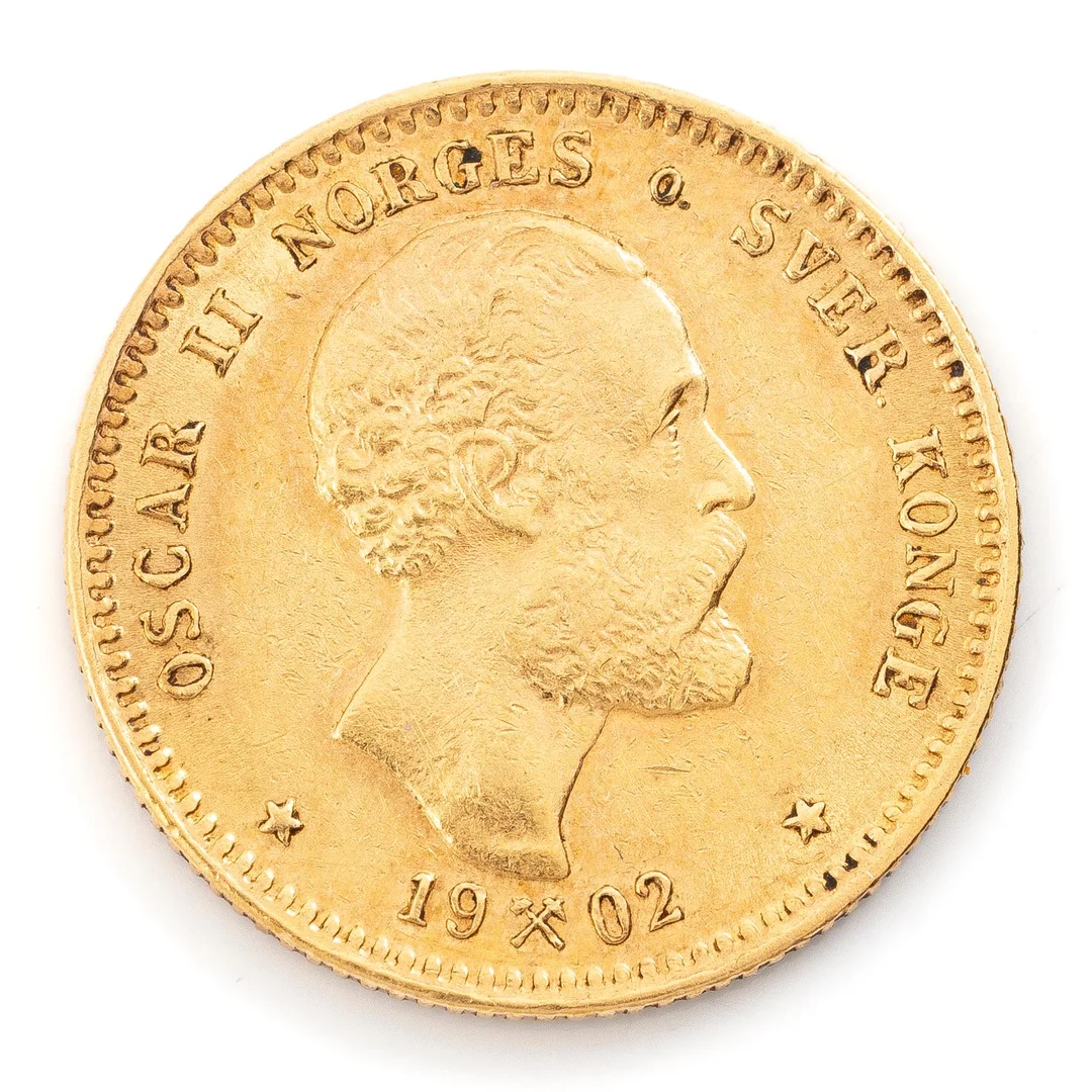 Guldmynt, Norge, Oskar II 10 kroner, 1902. — Militaria/Mynt — Bukowskis