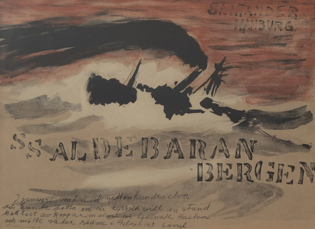 GÖSTA WERNER. Fartyg i storm, litografi, signerad. — Engravings & Prints — Garpenhus Auktioner