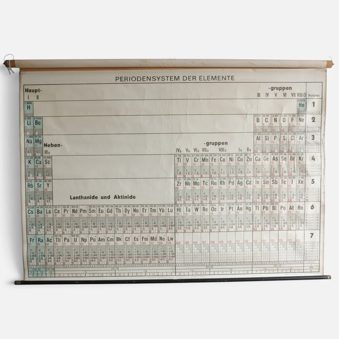 Tysk skolekort med det periodiske system. 20. årh. anden halvdel. — Other collectables — Woxholt Auktionshus