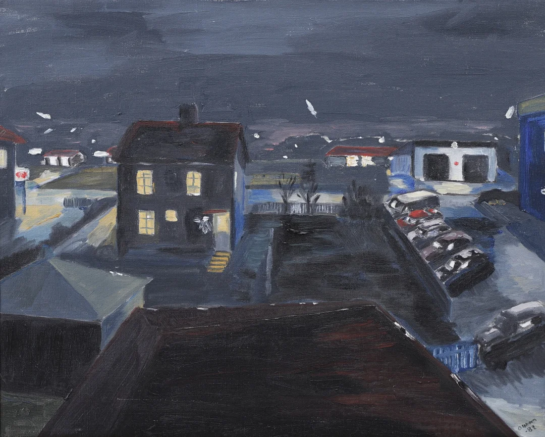 OLLE HESSELBOM. "Rottne kl 22.00", olja på duk, signerad och daterad 87. — Paintings — Växjö Auktionskammare