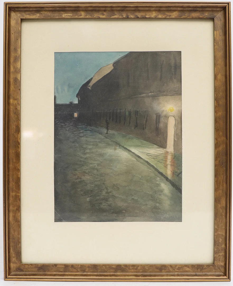 HANS JOHANSSON NORSBO. Stadsbild i kvällsljus, akvarell, signerad. — Engravings & Prints — Falun Auktionsbyrå