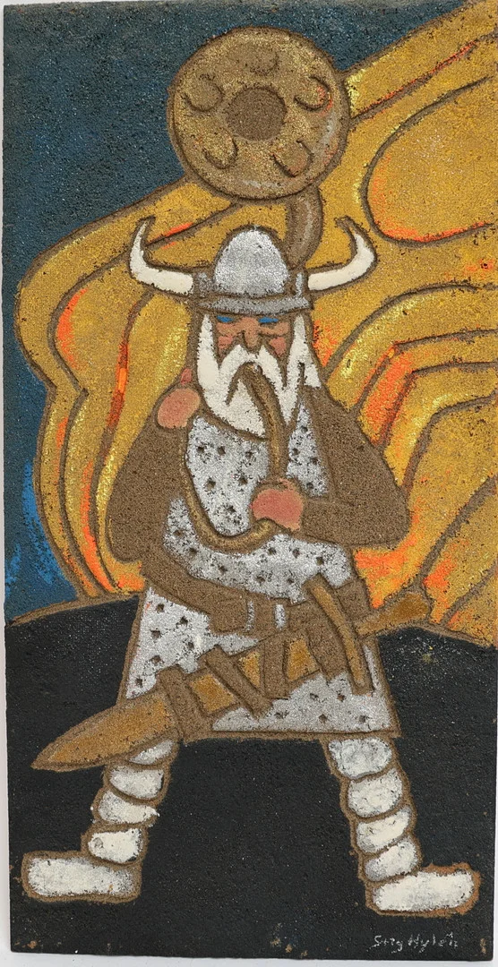 STIG HYLÉN. Blandteknik, motiv med viking, signerad. — Paintings — Falun Auktionsbyrå