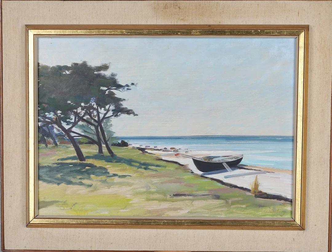 GUNNAR MOSSBERG. Olja på pannå, " Strandparti vid Västergarn, Gotland", signerad. — Paintings — Gomér & Andersson Norrköping