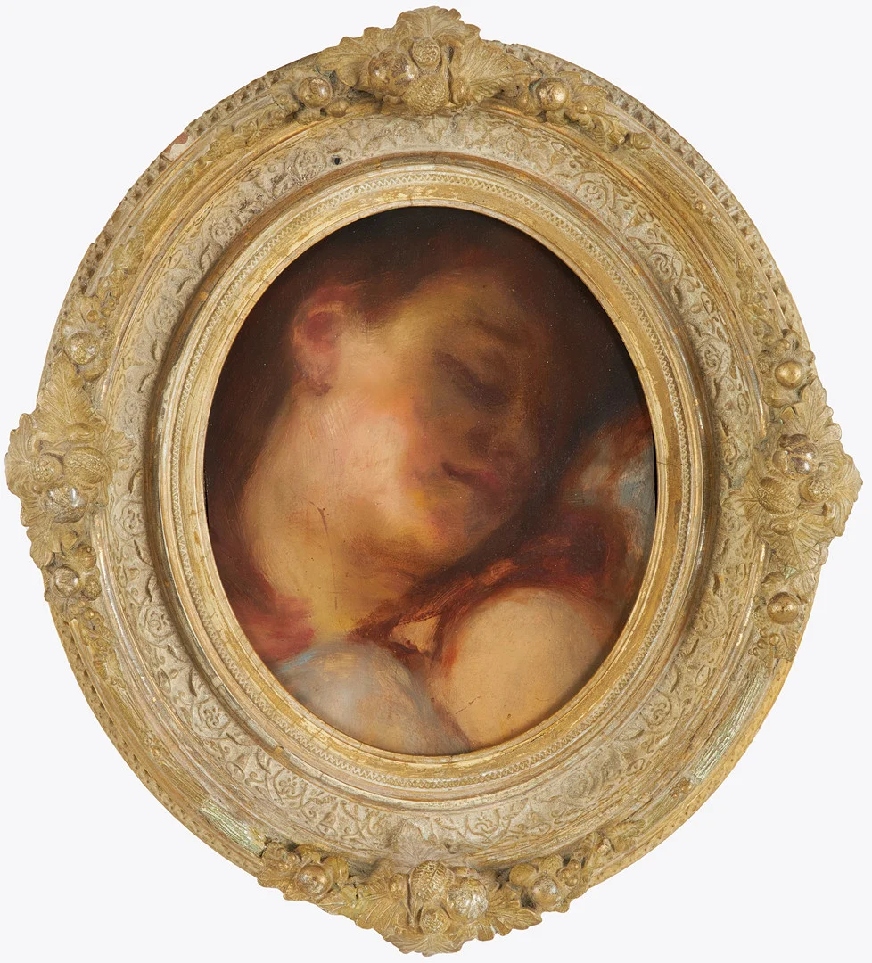 OIDENTIFIERAD KONSTNÄR. Sovande kvinna, olja på pannå, 18/1900-tal. — Paintings — Stockholms Auktionsverk Sickla