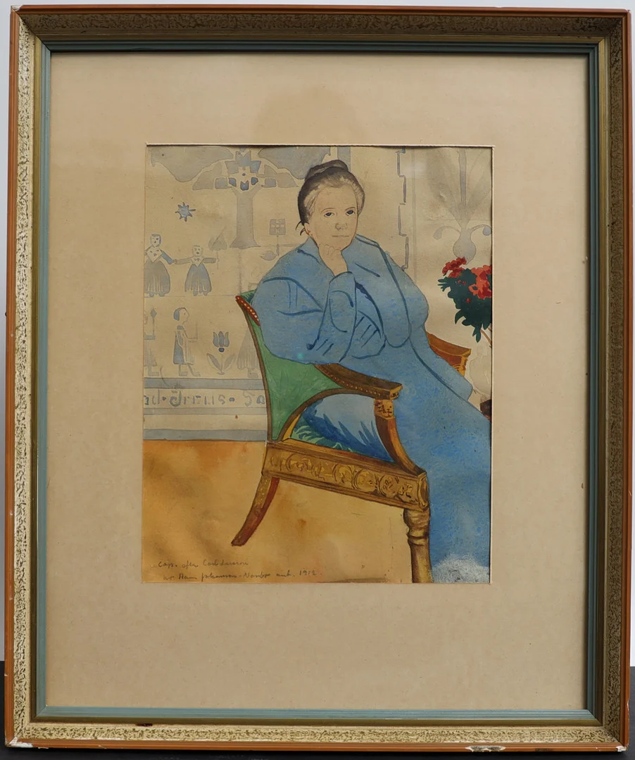 HANS NORSBO. Kopia efter Carl larsson, "Selma lagerlöf" akvarell, signerad och daterad 1912. — Paintings — Falun Auktionsbyrå